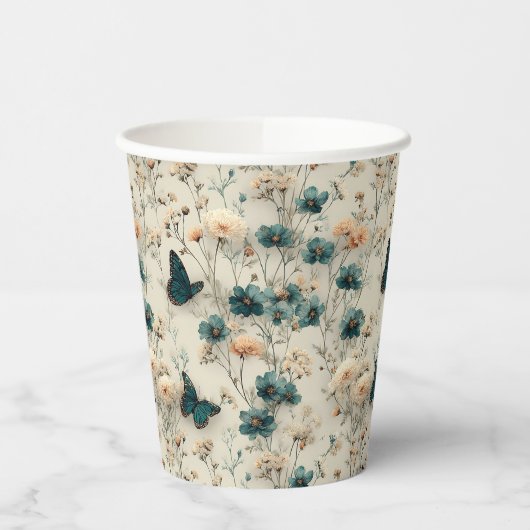 Vintage Spring Flowers and Butterflies 紙コップ (左)
