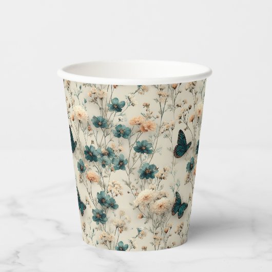Vintage Spring Flowers and Butterflies 紙コップ (正面)
