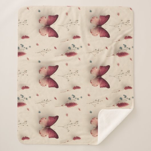 Vintage Spring Flowers & Blush Butterfly シェルパブランケット (正面)