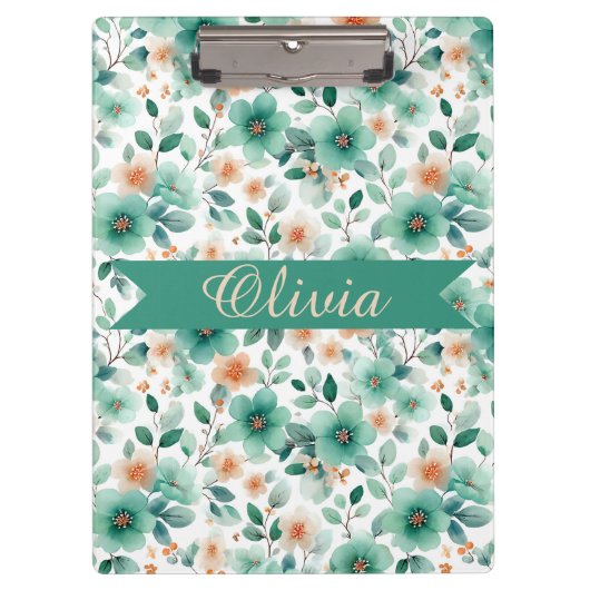 Vintage Spring Green Floral Personalized クリップボード (正面)