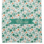 Vintage Spring Green Floral Personalized シャワーカーテン (正面)