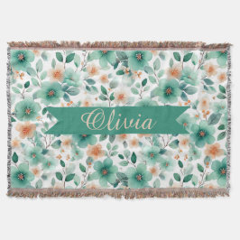 Vintage Spring Green Floral Personalized スローブランケット