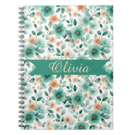 Vintage Spring Green Floral Personalized ノートブック