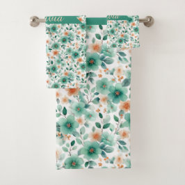 Vintage Spring Green Floral Personalized バスタオルセット