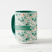 Vintage Spring Green Floral Personalized マグカップ (正面左)