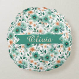 Vintage Spring Green Floral Personalized ラウンドクッション