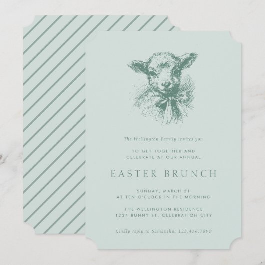 Vintage Spring Lamb Elegant Easter Brunch 招待状 (正面/裏面)