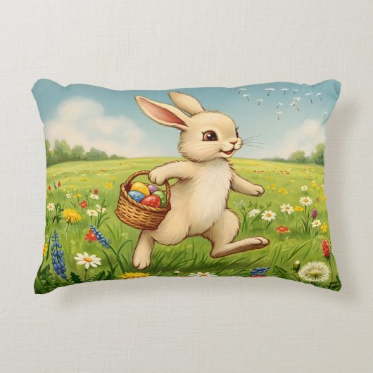 Vintage Spring Meadow Easter Bunny  アクセントクッション (正面)