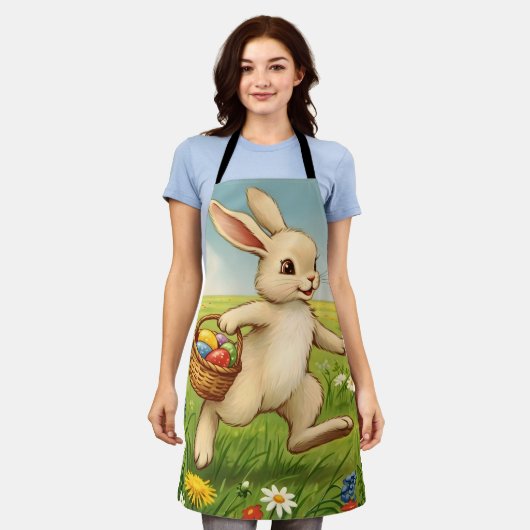 Vintage Spring Meadow Easter Bunny  エプロン (着用した状態)
