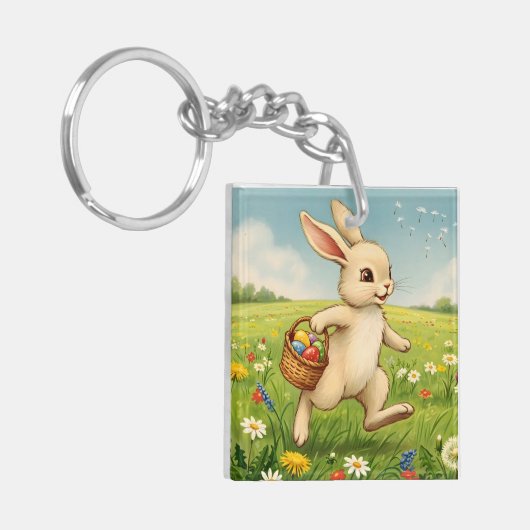 Vintage Spring Meadow Easter Bunny  キーホルダー (正面左)