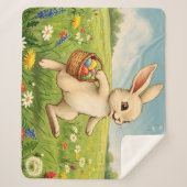 Vintage Spring Meadow Easter Bunny  シェルパブランケット (正面)