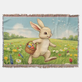 Vintage Spring Meadow Easter Bunny  スローブランケット