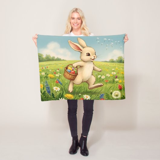 Vintage Spring Meadow Easter Bunny  フリースブランケット (インサイチュ)