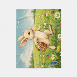 Vintage Spring Meadow Easter Bunny  フリースブランケット