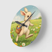 Vintage Spring Meadow Easter Bunny  ラウンド壁時計 (傾斜)