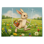 Vintage Spring Meadow Easter Bunny  ラージペーパーバッグ (正面)