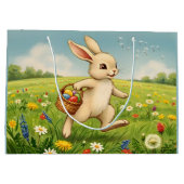 Vintage Spring Meadow Easter Bunny  ラージペーパーバッグ (裏面)