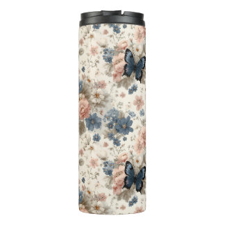 Vintage Spring Pink and Blue Florals & Butterfly タンブラー