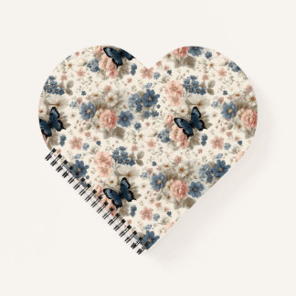 Vintage Spring Pink and Blue Florals & Butterfly ノートブック