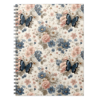 Vintage Spring Pink and Blue Florals & Butterfly ノートブック