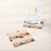 Vintage Spring Pink Flowers with Butterflies スクエアペーパーコースター (インサイチュ)