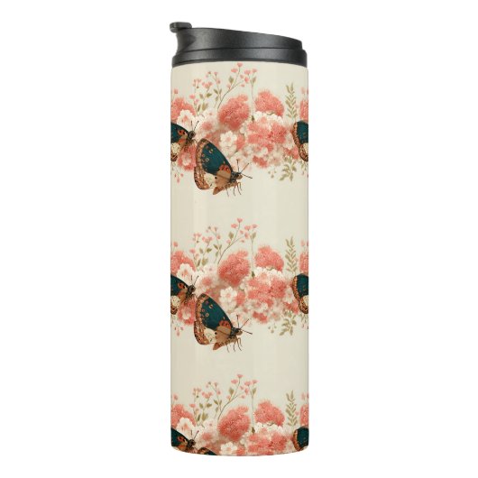 Vintage Spring Pink Flowers with Butterflies タンブラー (回転右)