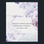 Vintage spring purple lilac dusty blue Open Bar ポスター<br><div class="desc">Vintage spring purple lilac dusty blue Open Bar Sign, This exceptional bohemian floral design featured watercolor hand-painted purple, dusty blue, dusty pink, lilac, brown, and beige flowers and combined modern trendy calligraphy script font. Тhis irresistible colorful symphony is elegantly set on ivory watercolor background. Delicate purple and powdery blue spring...</div>
