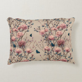 Vintage Spring Roses with Blue Butterflies アクセントクッション