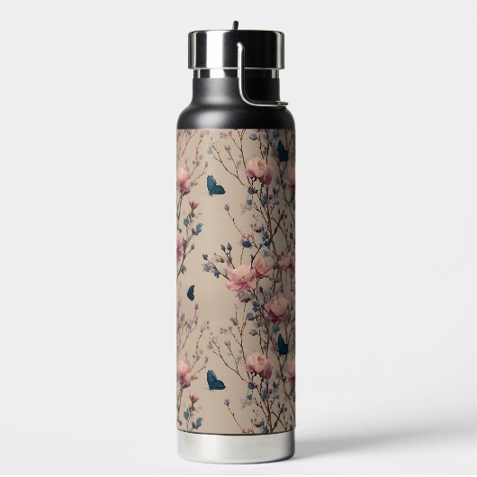Vintage Spring Roses with Blue Butterflies ウォーターボトル (左面)