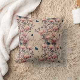 Vintage Spring Roses with Blue Butterflies クッション