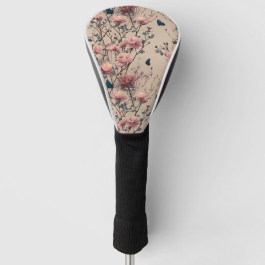Vintage Spring Roses with Blue Butterflies ゴルフヘッドカバー (正面)