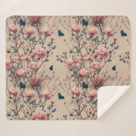 Vintage Spring Roses with Blue Butterflies シェルパブランケット