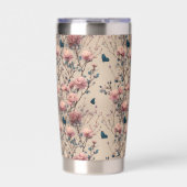 Vintage Spring Roses with Blue Butterflies 保温保冷タンブラー (正面)