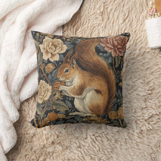 Vintage Squirrel and Flowers Pattern クッション (ブランケット)