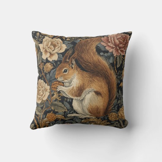 Vintage Squirrel and Flowers Pattern クッション (裏面)