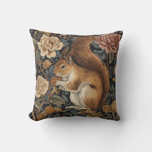 Vintage Squirrel and Flowers Pattern クッション (正面)