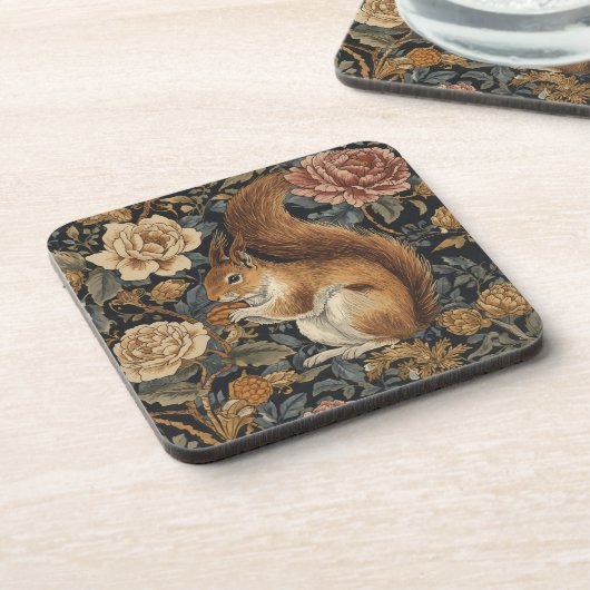 Vintage Squirrel and Flowers Pattern コースター (左側)