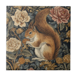 Vintage Squirrel and Flowers Pattern タイル