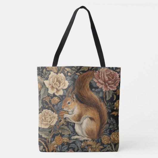 Vintage Squirrel and Flowers Pattern  トートバッグ (正面)