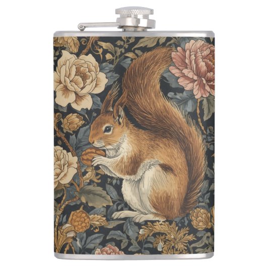 Vintage Squirrel and Flowers Pattern  フラスク (正面)