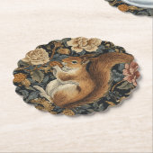 Vintage Squirrel and Flowers Pattern ペーパーコースター (アングル)