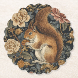 Vintage Squirrel and Flowers Pattern ペーパーコースター