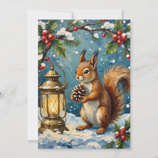 Vintage Squirrel with Christmas Lantern Winter シーズンカード (正面)