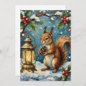 Vintage Squirrel with Christmas Lantern Winter シーズンカード (正面/裏面)