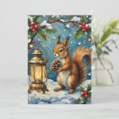 Vintage Squirrel with Christmas Lantern Winter シーズンカード (スタンド正面)