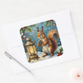 Vintage Squirrel with Christmas Lantern Winter スクエアシール (封筒)