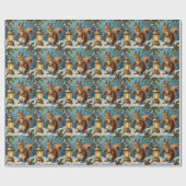 Vintage Squirrel with Christmas Lantern Winter ラッピングペーパー (フラット)