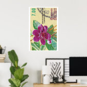 Vintage Sri Lanka Flower Print - Postage Stam ポスター (ホームオフィス)