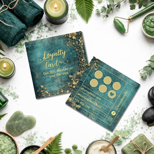 Vintage sript Emerald Green Gold and Black  ロイヤリティカード