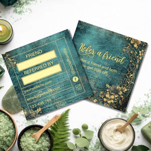 Vintage sript Emerald Green Gold and Black  ロイヤリティカード